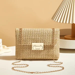 Fashion crossbody bag Korean version trendy grass woven women's bag lock closure simple small square bag